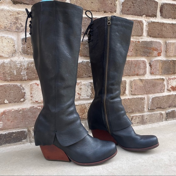 KorkEase Shoes Korkease Lorelei Knee High Black Boot With Over Lap